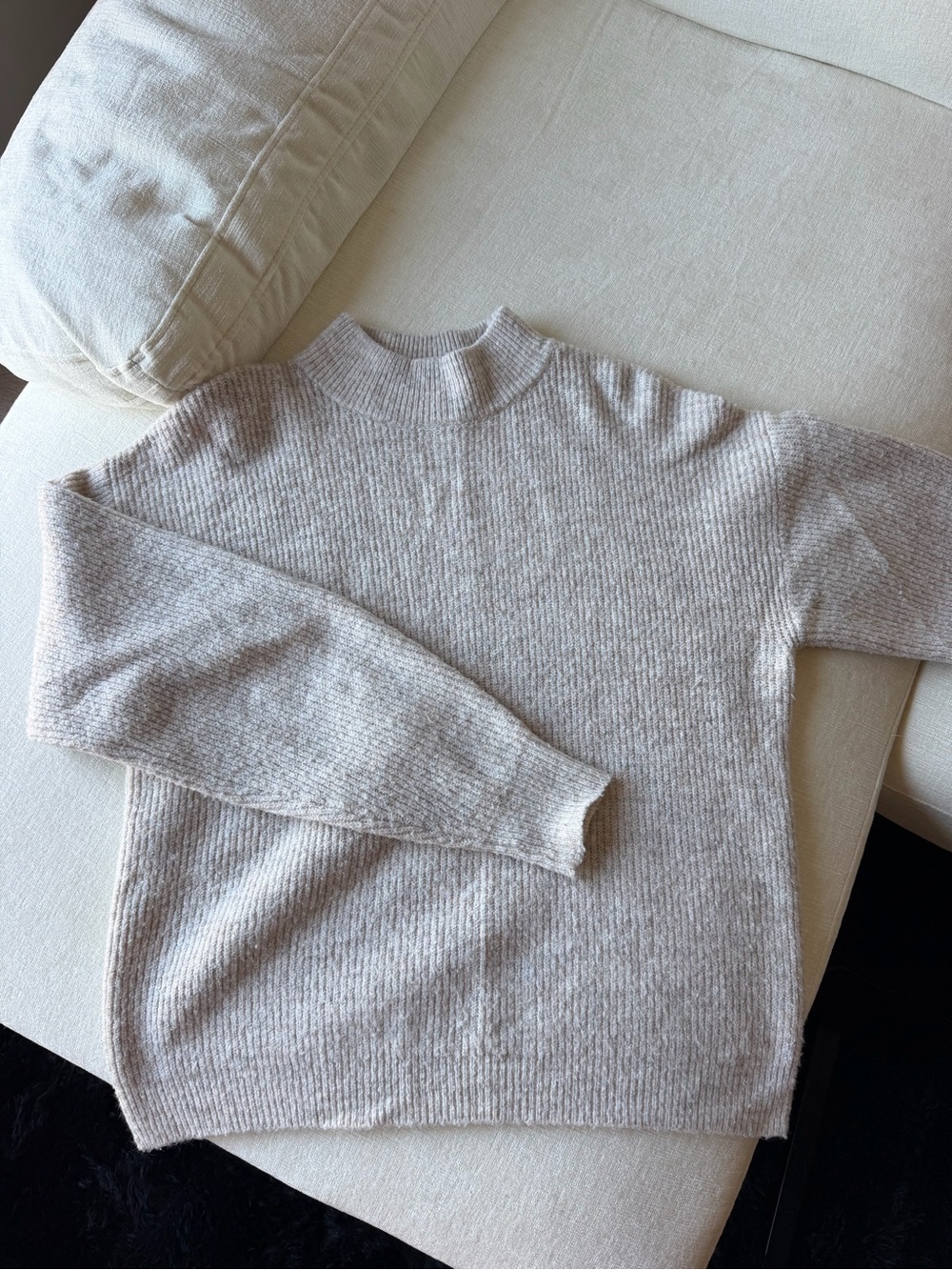 Leith Oatmeal Mock Neck Ribbed Sweater
